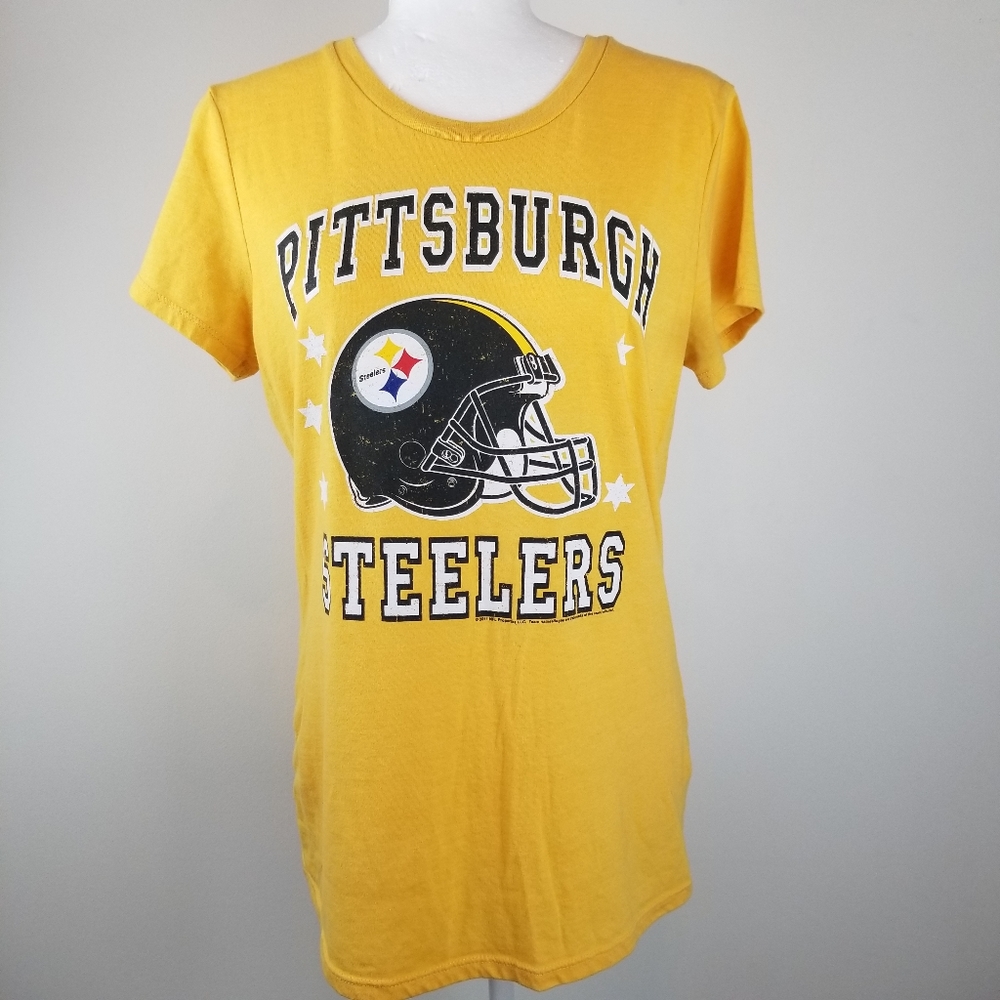 Pittsburgh Steelers Graphic Tee Women's Large Yellow NFL Football Shirt